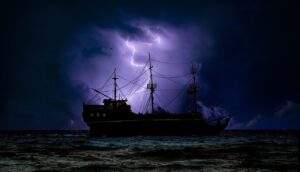 pirate ship, dark, night