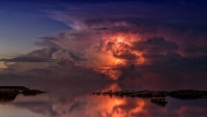 thunderstorm, ocean, twilight